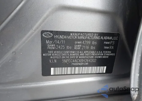2011 Hyundai Sonata Limited из США, поврежденный, VIN 5NPEC4ACXBH264202
